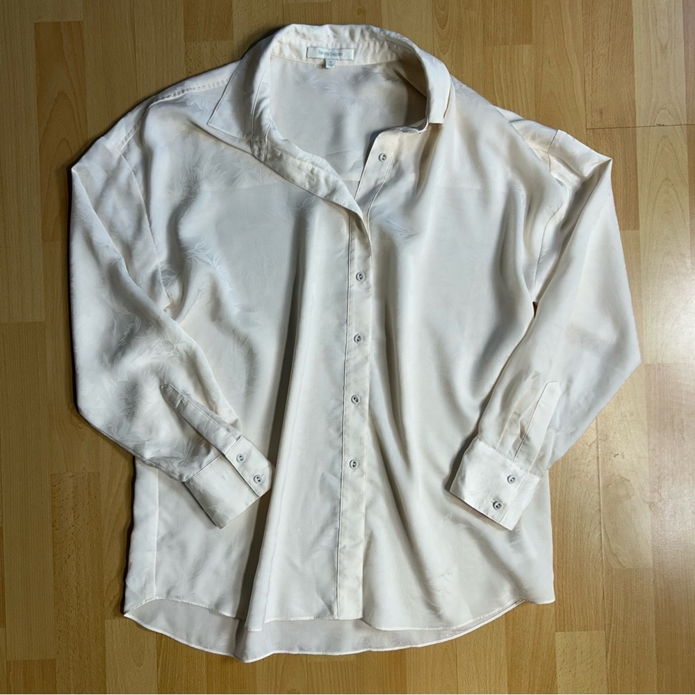 Favorite Daughter Oversized‎ Ivory Floral Jacquard Satin Button-Down Shirt